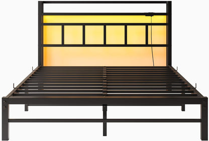 Maliacife Queen Size Bed Frame with Charging Station and LED Lights