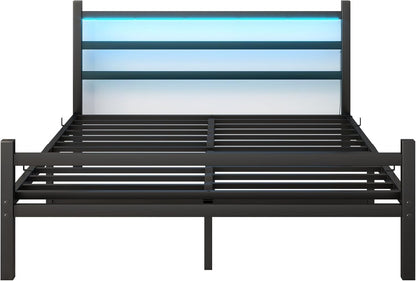 Maliacife Queen Bed Frame with LED Lighting &amp; USB Charging Station