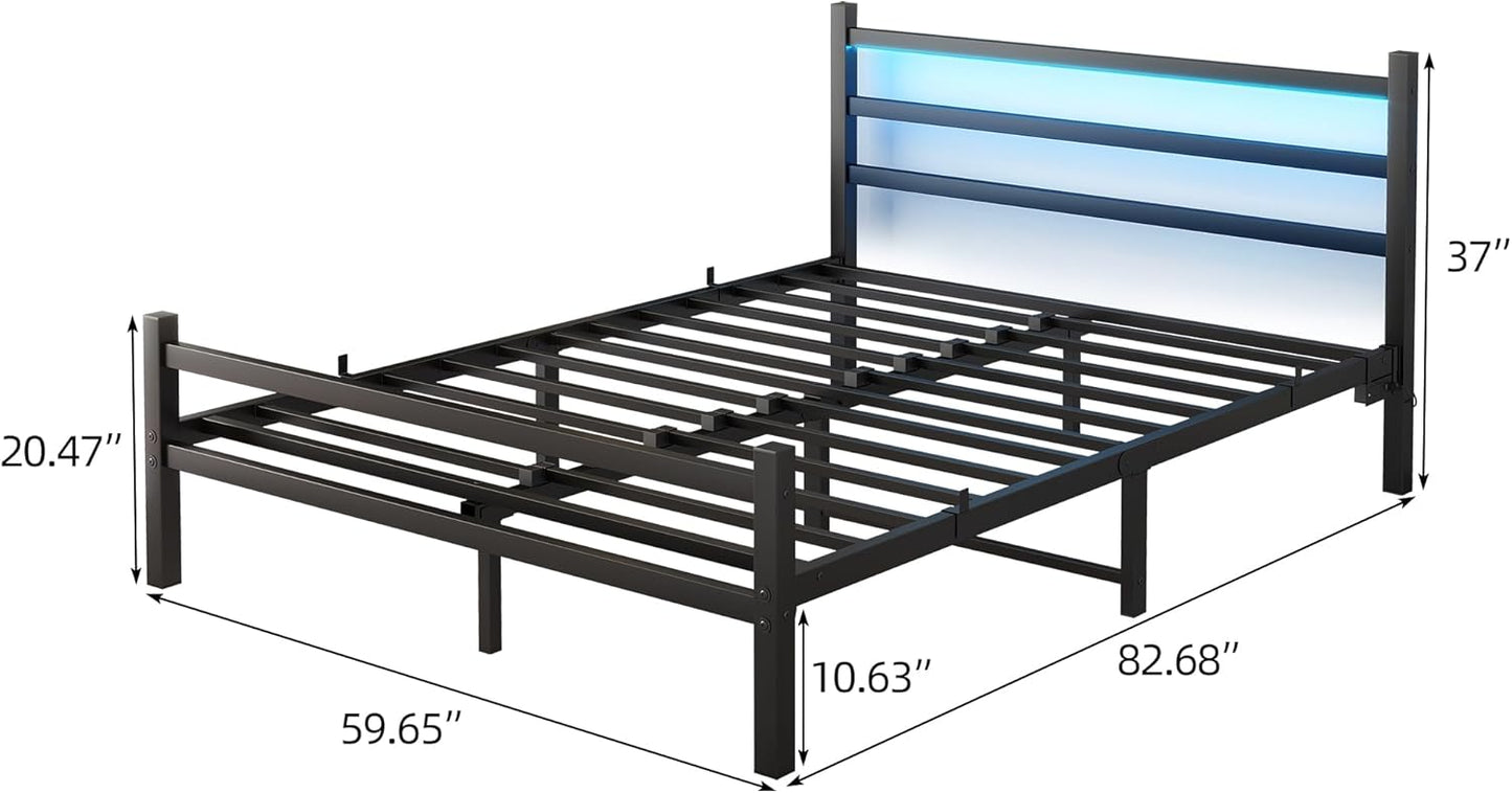Maliacife Queen Bed Frame with LED Lighting &amp; USB Charging Station