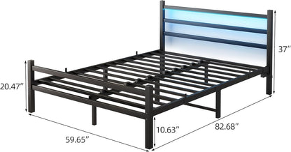 Maliacife Queen Bed Frame with LED Lighting &amp; USB Charging Station