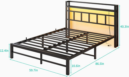 Maliacife Queen Size Bed Frame with Charging Station and LED Lights