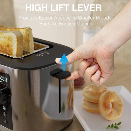 Anfilank Long Slot 4-Slice Toaster – Stainless Steel with Countdown Timer