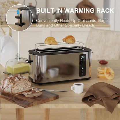 Anfilank Long Slot 4-Slice Toaster – Stainless Steel with Countdown Timer