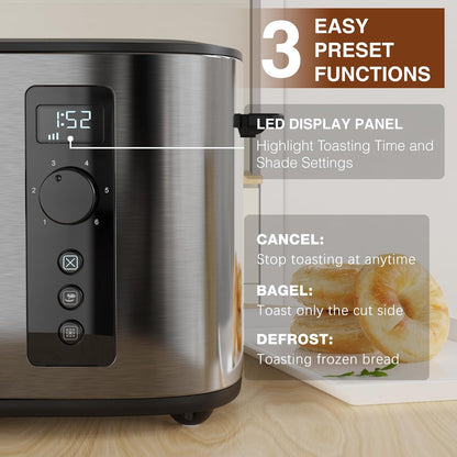 Anfilank Long Slot 4-Slice Toaster – Stainless Steel with Countdown Timer