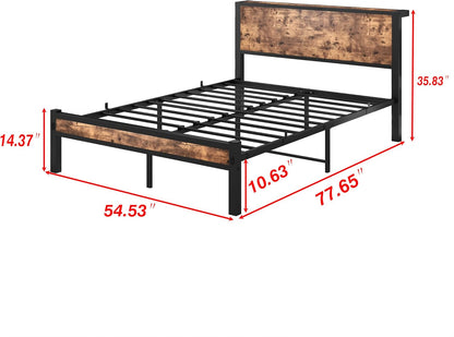 DUMEE Full Bed Frame with Wood Storage Headboard