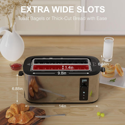 Anfilank Long Slot 4-Slice Toaster – Stainless Steel with Countdown Timer