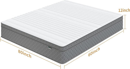 12’’ Queen Hybrid Mattress with Cooling Gel and Medium Firm support