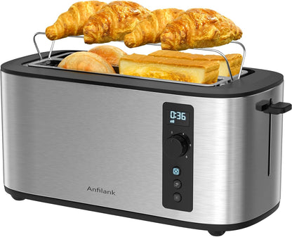 Anfilank Long Slot 4-Slice Toaster – Stainless Steel with Countdown Timer