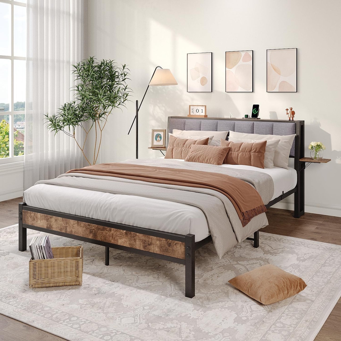 JUISSANO Queen Upholstered Bed Frame