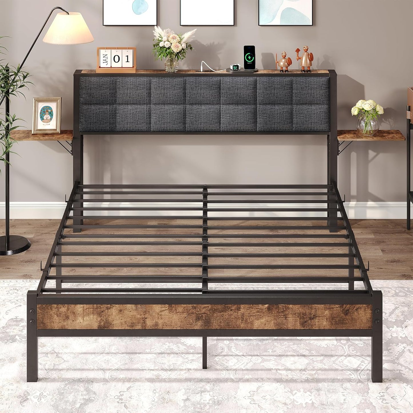 JUISSANO Queen Upholstered Bed Frame