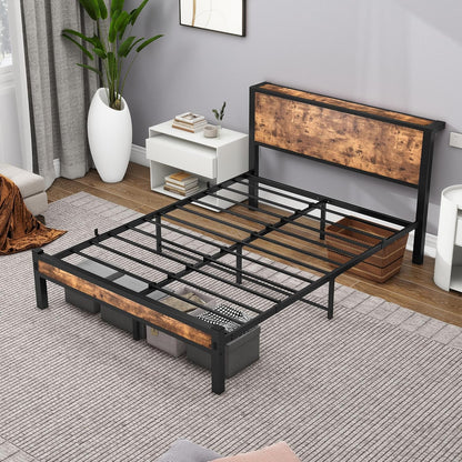 DUMEE Full Bed Frame with Wood Storage Headboard