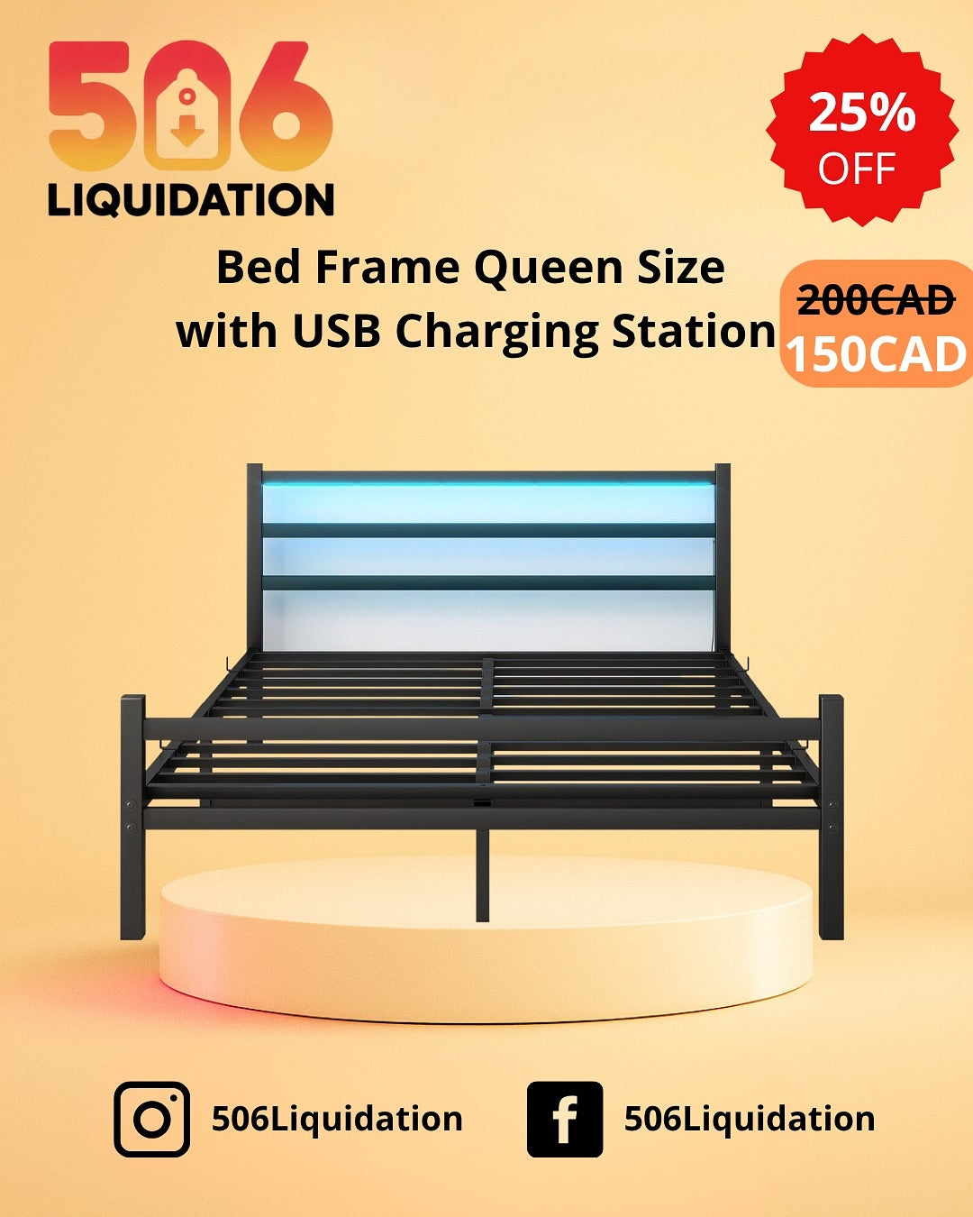 Maliacife Queen Bed Frame with LED Lighting &amp; USB Charging Station