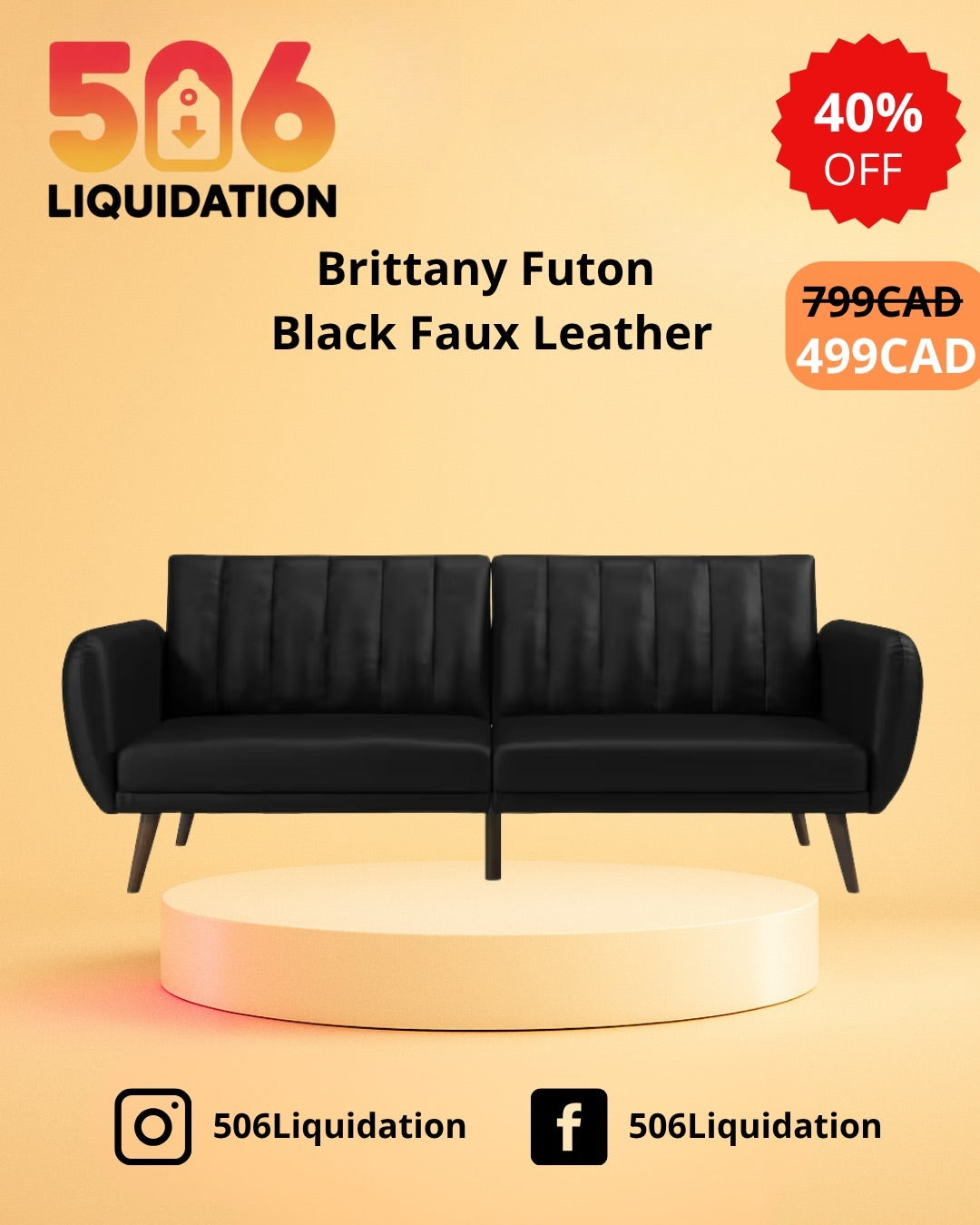Dorel Novogratz Brittany Futon Sofa Bed – Black Faux Leather