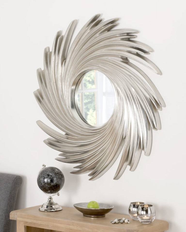 Modern Silver Swirl Wall Mirror 36.8" x 36.8"