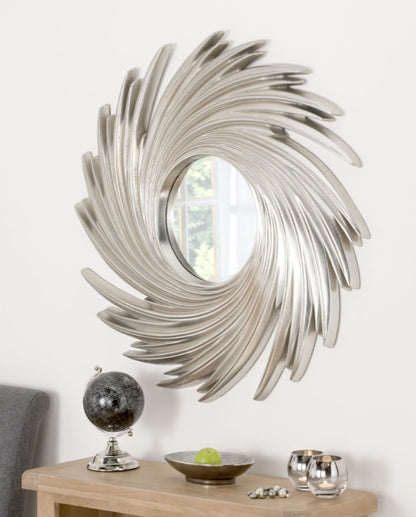 Modern Silver Swirl Wall Mirror 36.8" x 36.8"