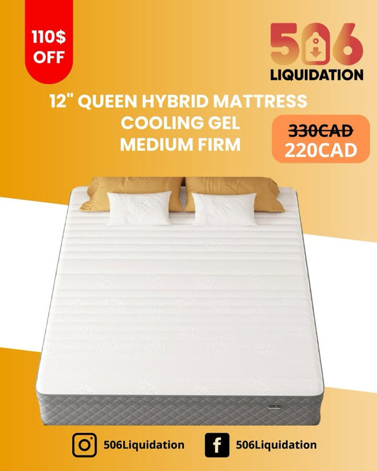 12’’ Queen Hybrid Mattress with Cooling Gel and Medium Firm support