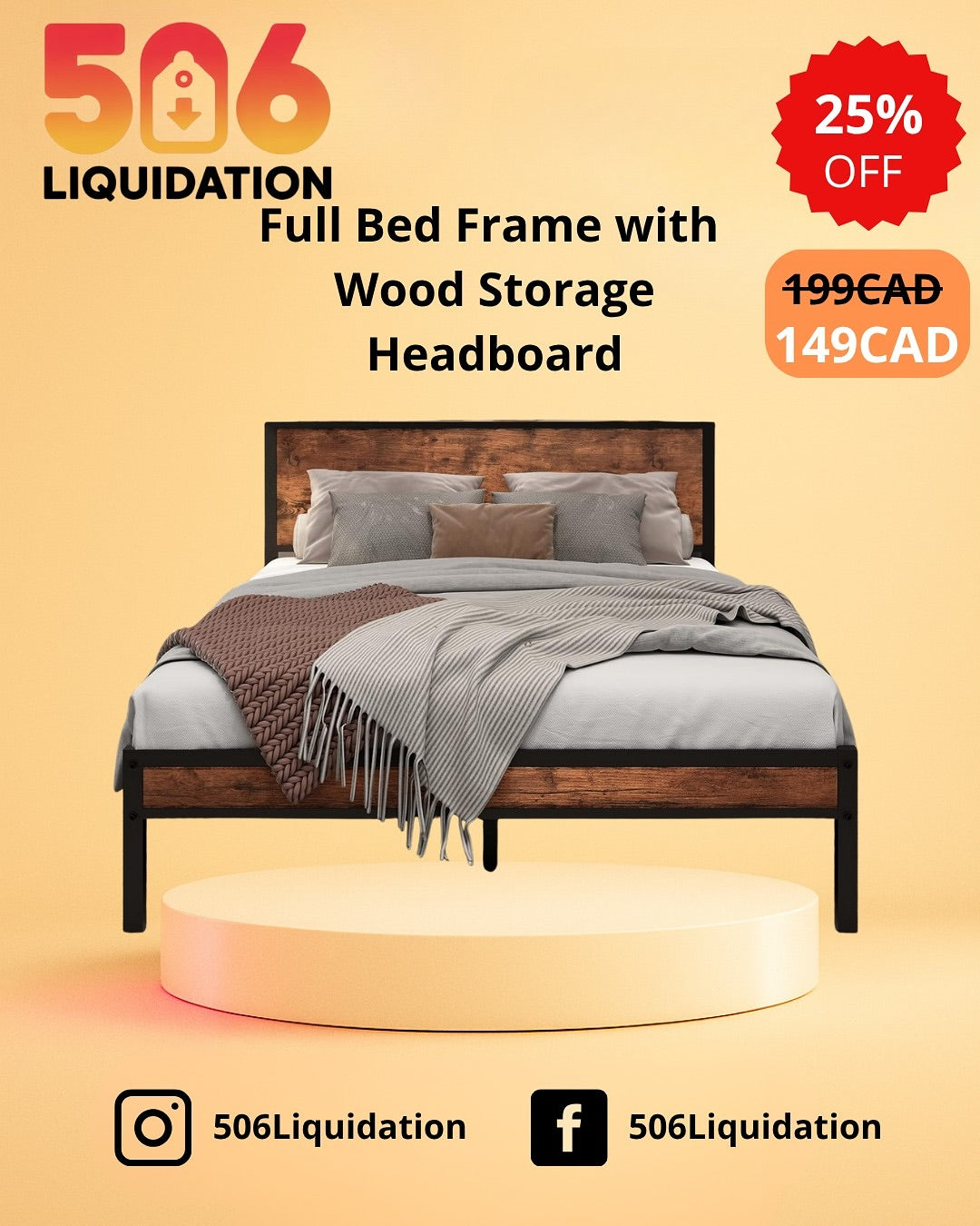 DUMEE Full Bed Frame with Wood Storage Headboard