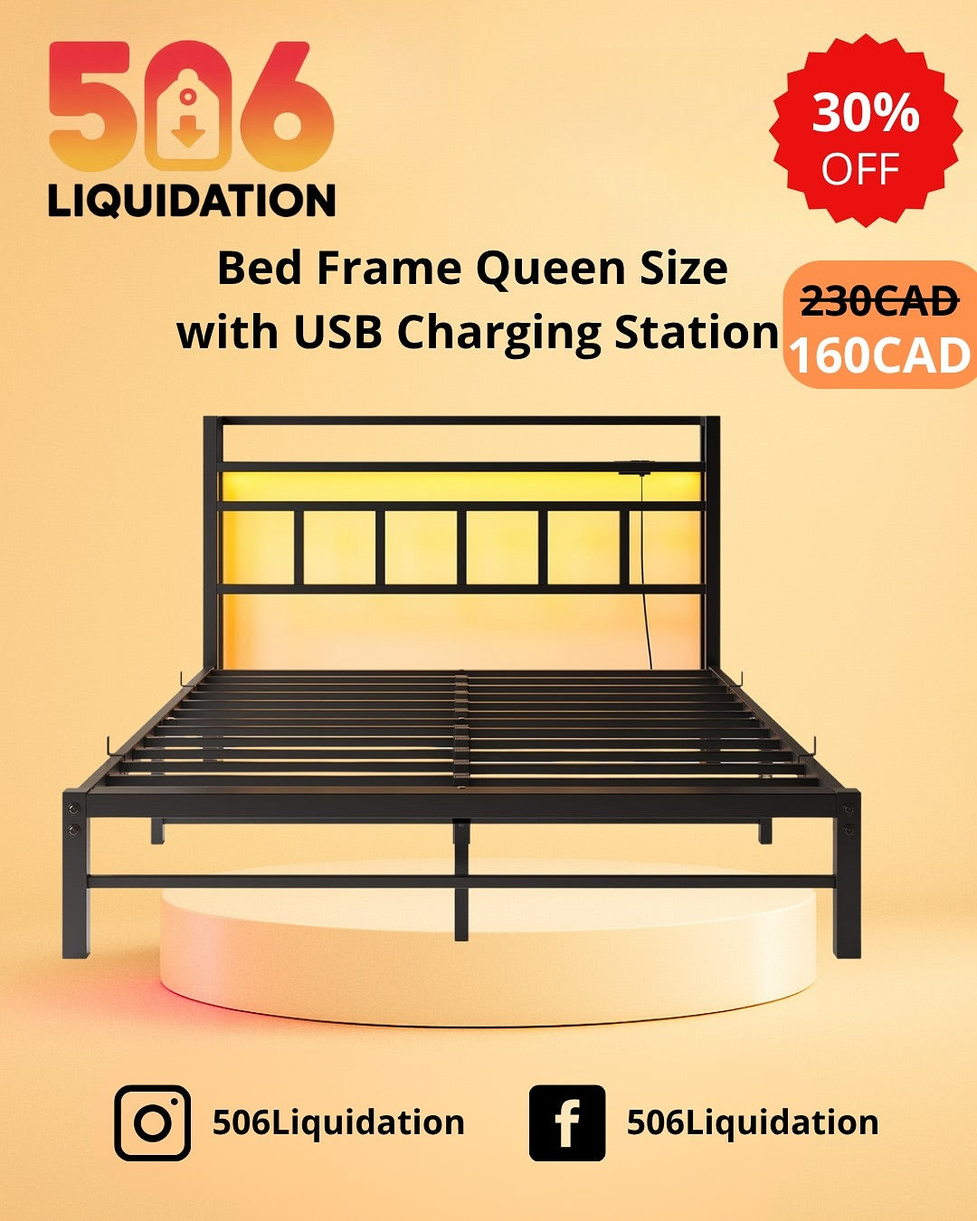Maliacife Queen Size Bed Frame with Charging Station and LED Lights