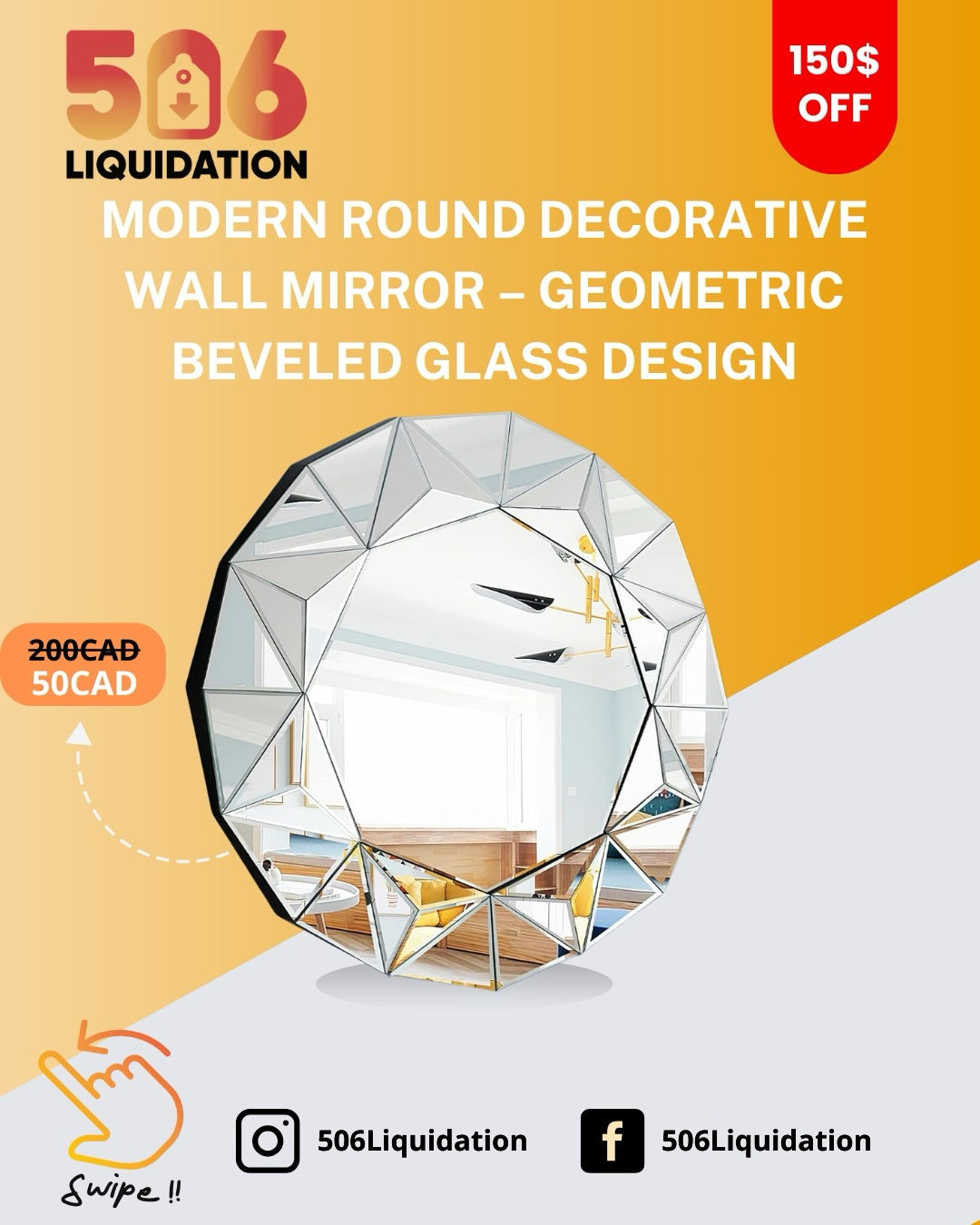 Modern Geometric Beveled Glass Wall Mirror 25.2" x 25.2"