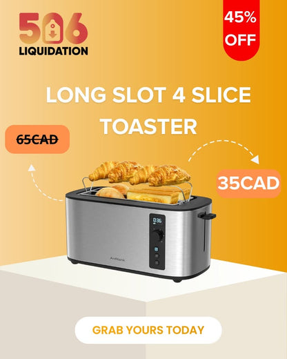 Anfilank Long Slot 4-Slice Toaster – Stainless Steel with Countdown Timer