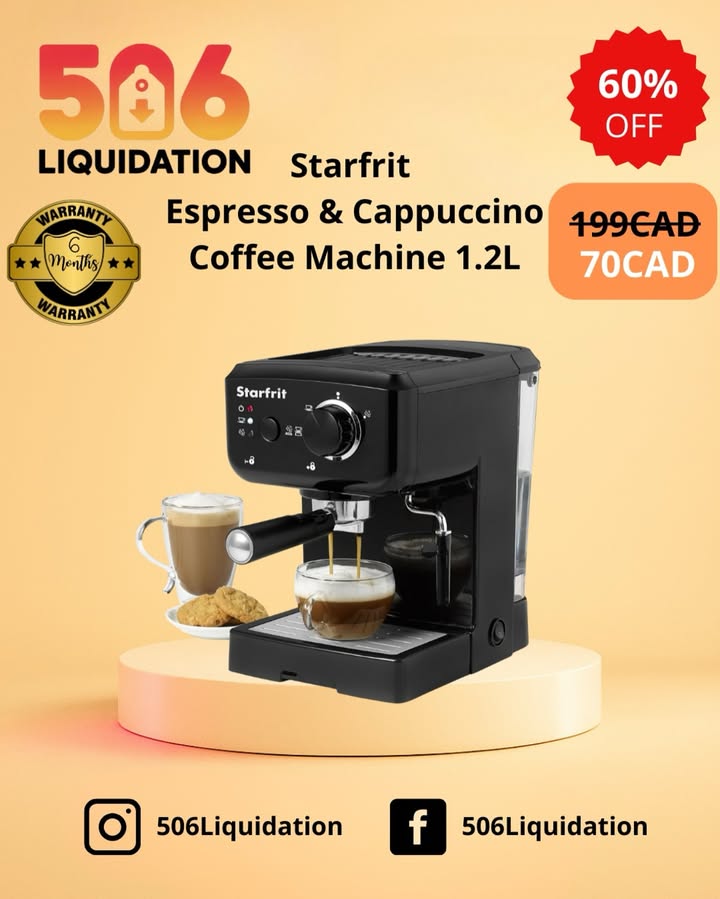 Starfrit Espresso & Cappuccino Coffee Machine – 1.2L