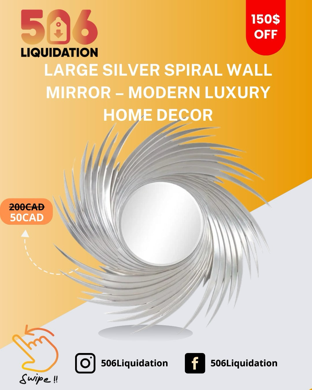 Modern Silver Swirl Wall Mirror 36.8" x 36.8"