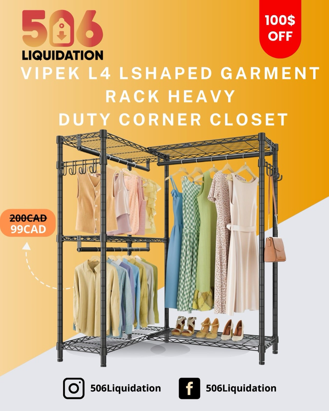 VIPEK L4 L-Shaped Garment Rack Heavy Duty Corner Closet