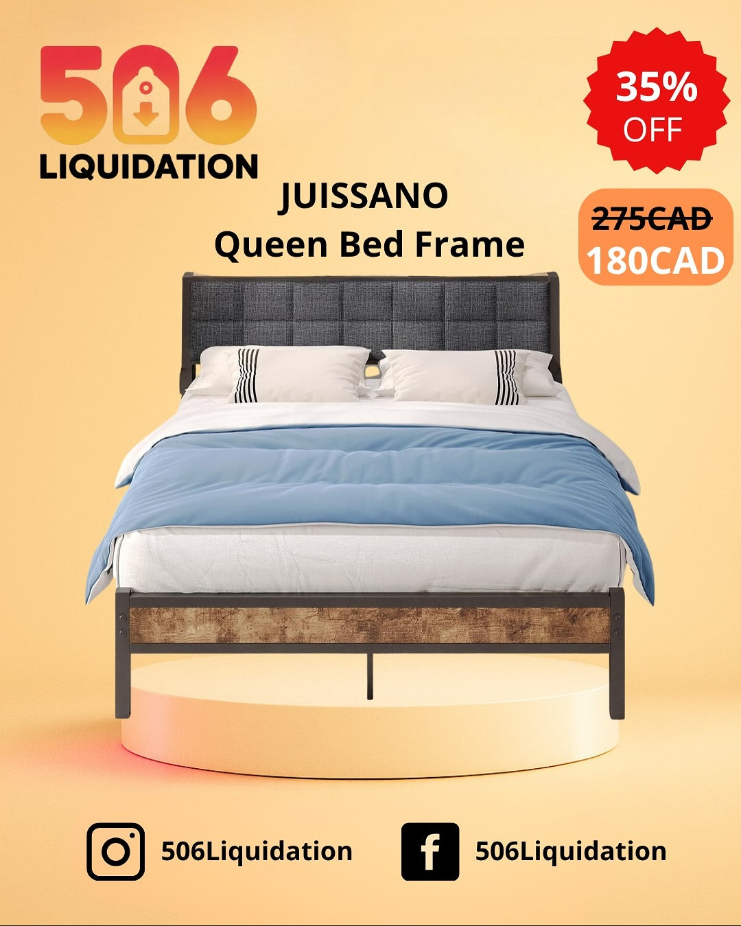 JUISSANO Queen Upholstered Bed Frame