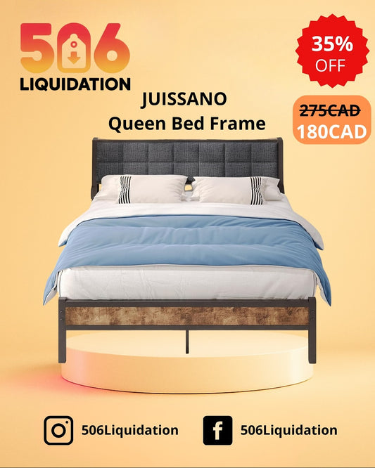 JUISSANO Queen Upholstered Bed Frame